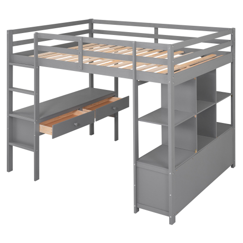Kinderhochbett mit Stauraumschubladen und Unterbettschreibtisch