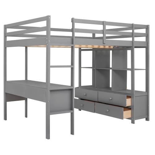 Kinderhochbett mit Stauraumschubladen und Unterbettschreibtisch