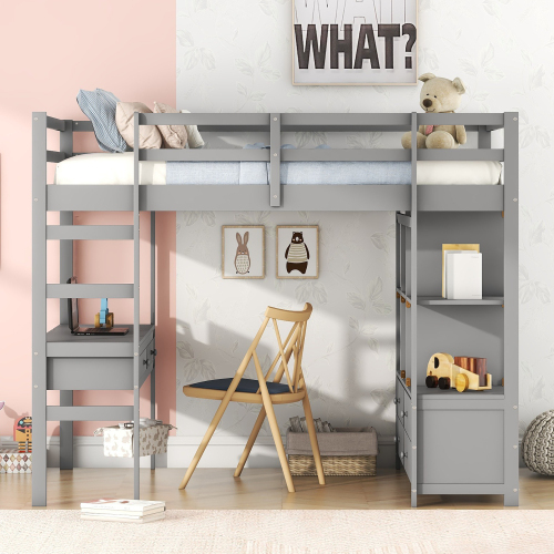 Kinderhochbett mit Stauraumschubladen und Unterbettschreibtisch