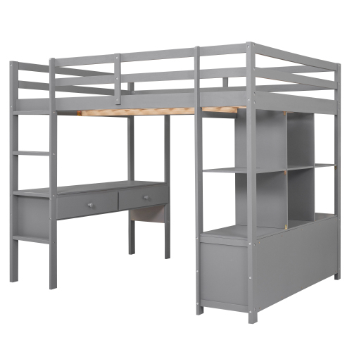 Kinderhochbett mit Stauraumschubladen und Unterbettschreibtisch