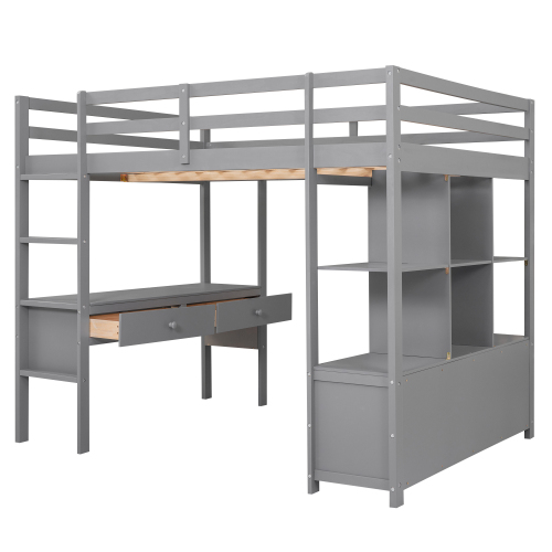 Kinderhochbett mit Stauraumschubladen und Unterbettschreibtisch