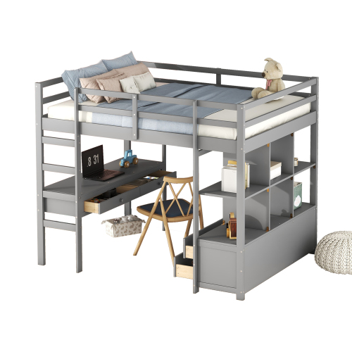 Kinderhochbett mit Stauraumschubladen und Unterbettschreibtisch