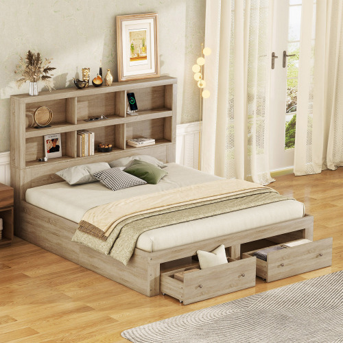 Kingsize-Plattform-Doppelbett aus Massivholz-OKWISH