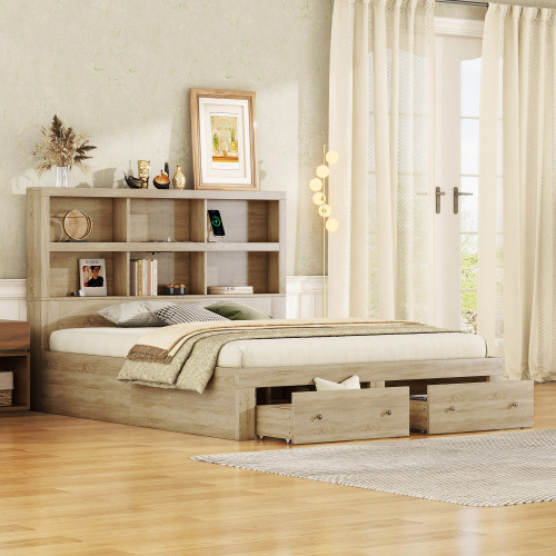 Kingsize-Plattform-Doppelbett aus Massivholz-OKWISH