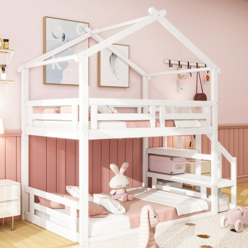 Niedriges Etagenbett für Kinder mit Sicherheitstreppe-OKWISH