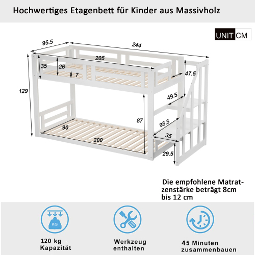 Niedriges Etagenbett mit Sicherheitstreppe-OKWISH