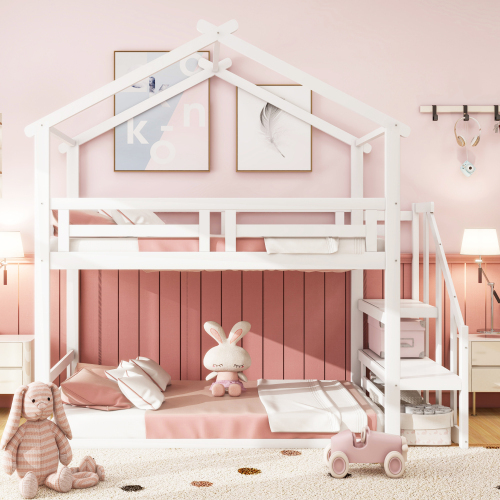 Niedriges Etagenbett für Kinder mit Sicherheitstreppe-OKWISH