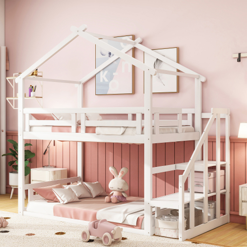 Niedriges Etagenbett für Kinder mit Sicherheitstreppe-OKWISH