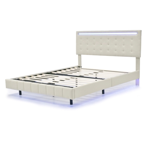 Polsterbett, gepolsterter Schwebebettrahmen mit LED-Leuchten und Kopfteildesign