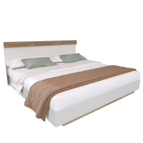 Doppelbett Holzbett Schwebebett mit Kopfteil aus Bettgestell &Lattenrost Set in Eiche Sonoma