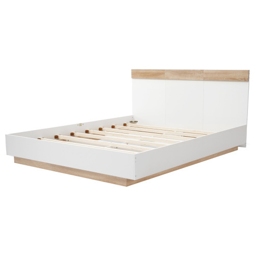 Doppelbett Holzbett Schwebebett mit Kopfteil aus Bettgestell &Lattenrost Set in Eiche Sonoma
