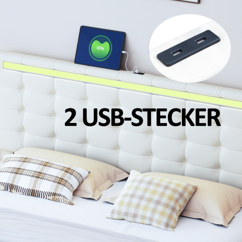 Polsterbett, gepolsterter Schwebebettrahmen mit LED-Leuchten und Kopfteildesign