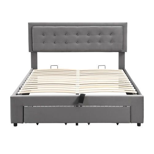 Bett mit Kasten und Schubladen, Samtstoff, Polsterbett, Lattenrost, Doppelbett, großer Stauraum