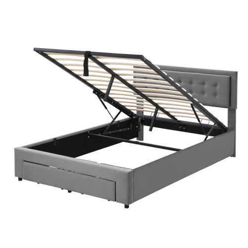 Bett mit Kasten und Schubladen, Samtstoff, Polsterbett, Lattenrost, Doppelbett, großer Stauraum