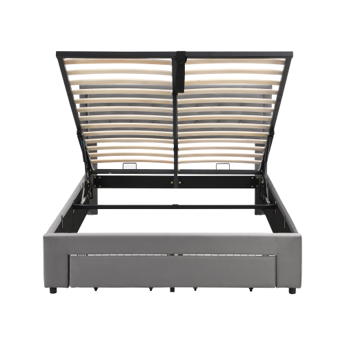 Bett mit Kasten und Schubladen, Samtstoff, Polsterbett, Lattenrost, Doppelbett, großer Stauraum