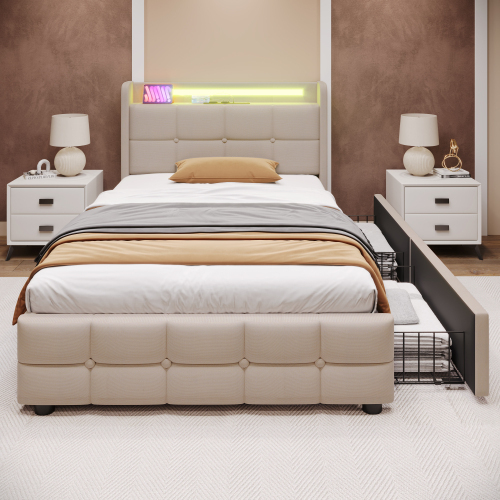 Multifunktionales gepolstertes Doppelbett-OKWISH