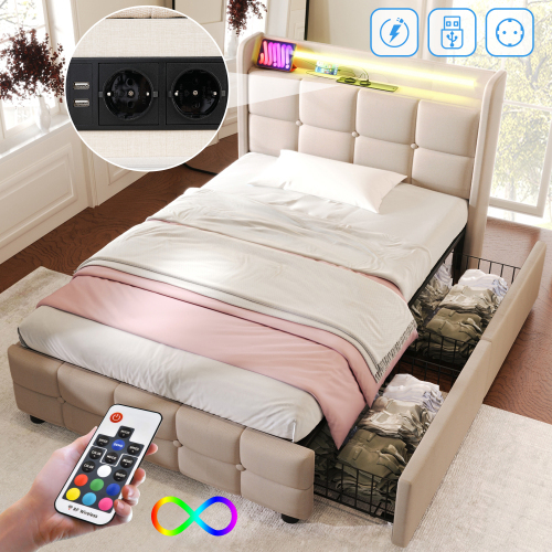 Multifunktionales gepolstertes Doppelbett-OKWISH