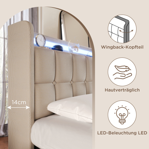 Multifunktionales gepolstertes Doppelbett-OKWISH