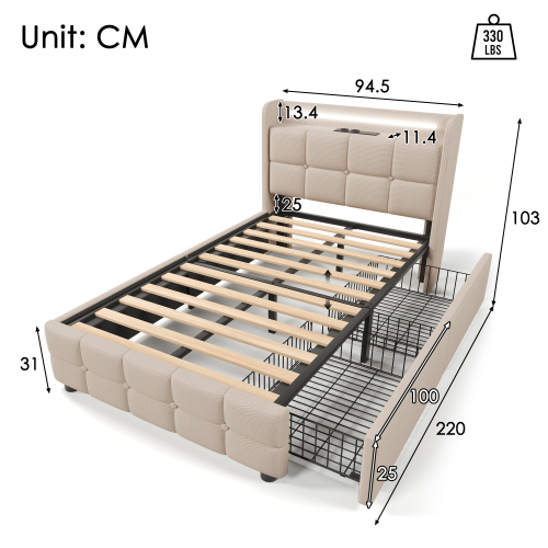 Multifunktionales gepolstertes Doppelbett-OKWISH