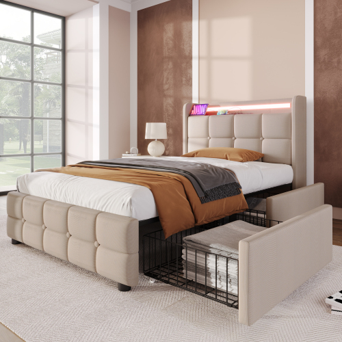 Multifunktionales gepolstertes Doppelbett-OKWISH