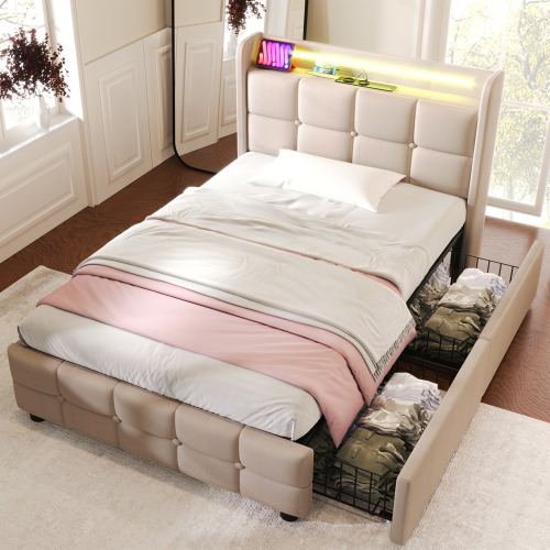 Multifunktionales gepolstertes Doppelbett-OKWISH