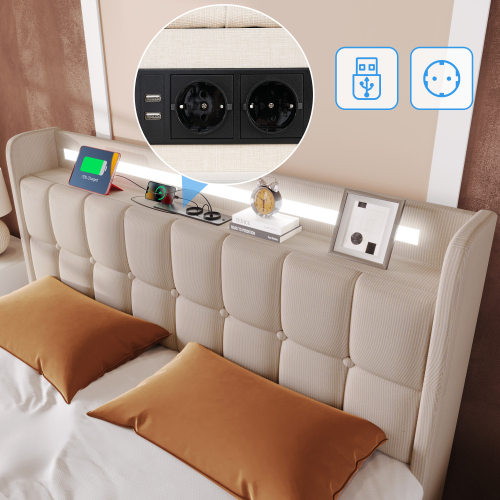 Multifunktionales gepolstertes Doppelbett-OKWISH