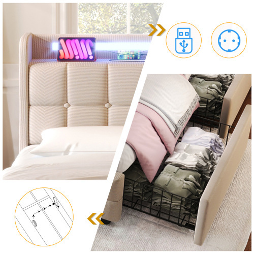 Multifunktionales gepolstertes Doppelbett-OKWISH