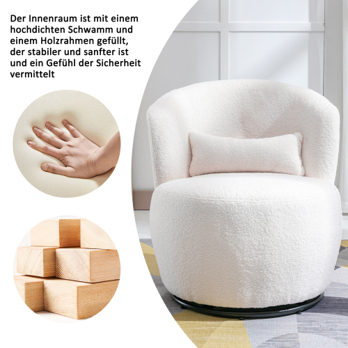 Weißer Teddy Plüsch-Drehstuhl mit Lendenkissen - 100 kg belastbar mit drehbarem Metallfuß