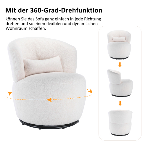 Weißer Teddy Plüsch-Drehstuhl mit Lendenkissen - 100 kg belastbar mit drehbarem Metallfuß