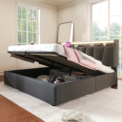 Gepolstertes Doppelbett mit Holzlattenrahmen-OKWISH