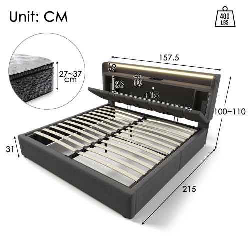 Gepolstertes Doppelbett mit Holzlattenrahmen-OKWISH