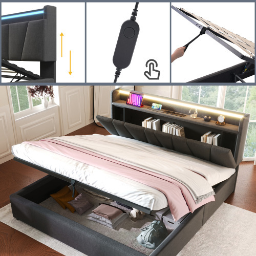 Gepolstertes Doppelbett mit Holzlattenrahmen-OKWISH