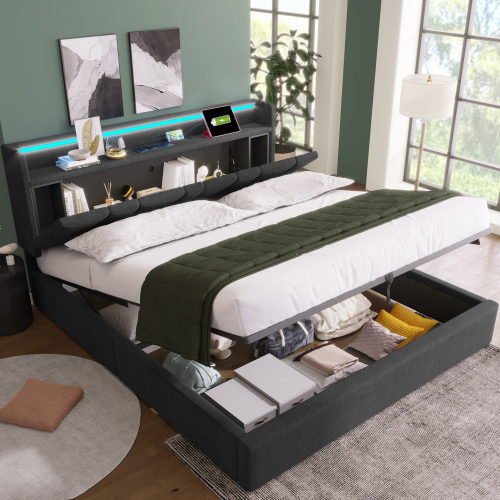 Gepolstertes Doppelbett mit Holzlattenrahmen-OKWISH