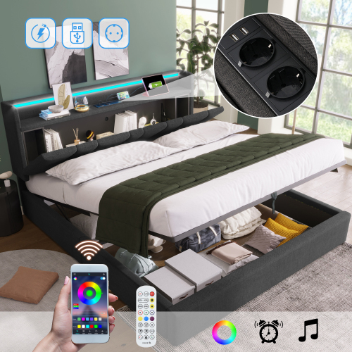 Gepolstertes Doppelbett mit Holzlattenrahmen-OKWISH