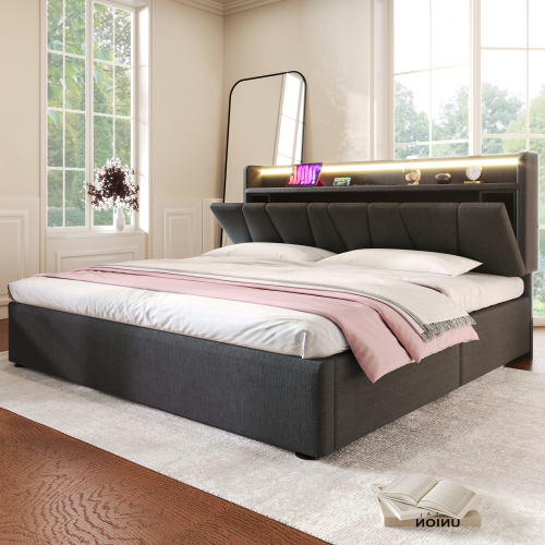 Gepolstertes Doppelbett mit Holzlattenrahmen-OKWISH