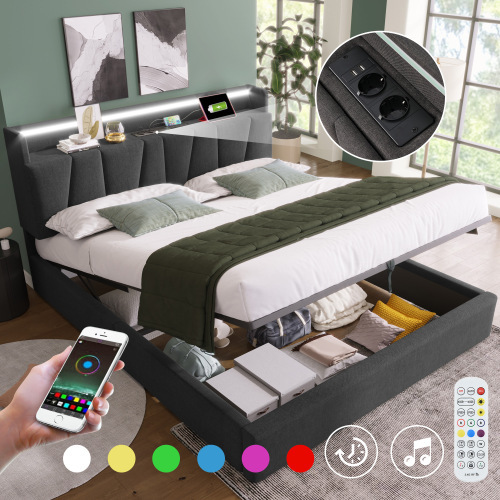 Gepolstertes Doppelbett mit Holzlattenrahmen-OKWISH