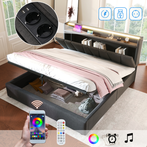 Gepolstertes Doppelbett mit Holzlattenrahmen-OKWISH