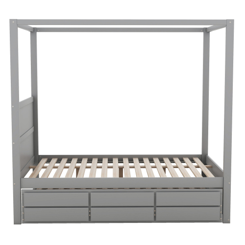 140 x 200 Himmelbett, Pritsche mit ausziehbarem Einzelbett und drei Ablagefächern