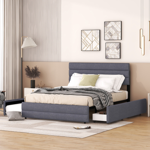 140 x 200 Plattformbett mit Räummaschine für zwei Personen und zwei Schubladen