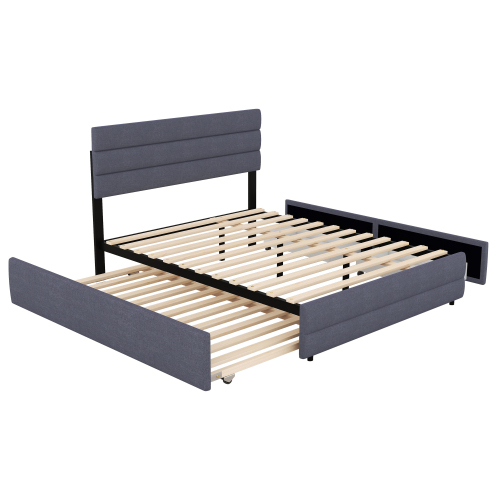 140 x 200 Plattformbett mit Räummaschine für zwei Personen und zwei Schubladen