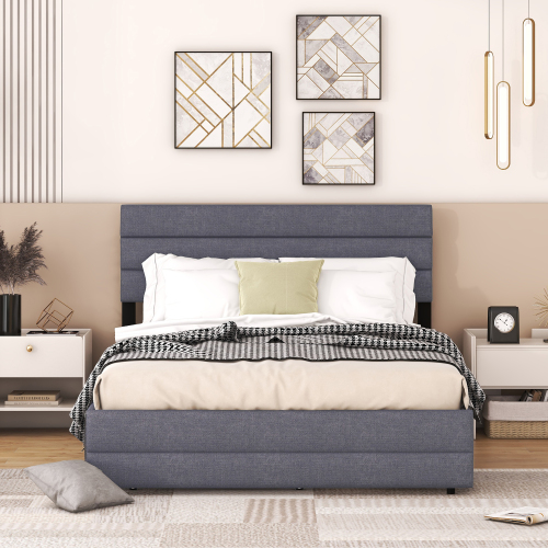 140 x 200 Plattformbett mit Räummaschine für zwei Personen und zwei Schubladen