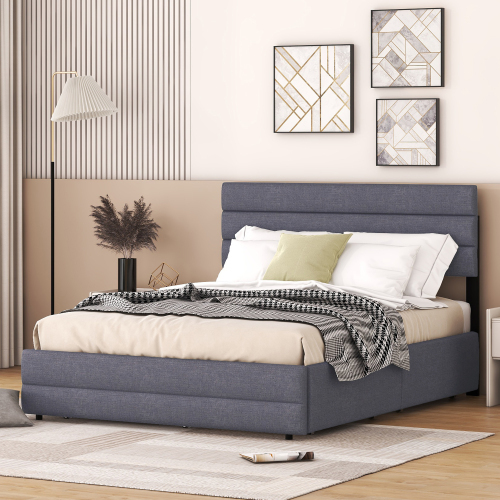 140 x 200 Plattformbett mit Räummaschine für zwei Personen und zwei Schubladen