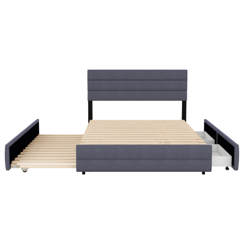 140 x 200 Plattformbett mit Räummaschine für zwei Personen und zwei Schubladen