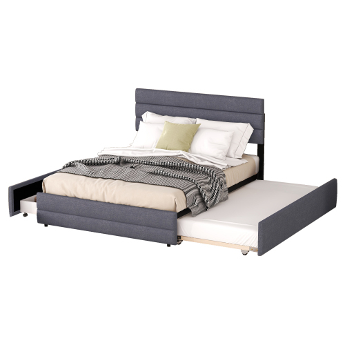 140 x 200 Plattformbett mit Räummaschine für zwei Personen und zwei Schubladen