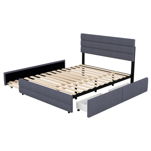 140 x 200 Plattformbett mit Räummaschine für zwei Personen und zwei Schubladen