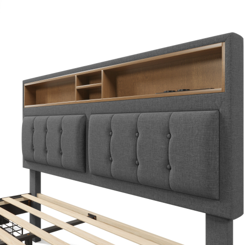 Mit 4 Schubladen& USB C Steckdose, Polsterbett , Höhenverstellbarem Kopfteil, Lattenrost aus Holz