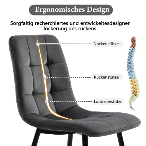 Schwarz Esstisch mit 4 Stühlen Set,Moderne Küche Esstisch Set, Dunkelgrauer Samt Esszimmerstühle