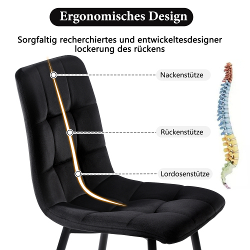 Schwarz Esstisch mit 4 Stühlen Set,Moderne Küche Esstisch Set, Schwarz Samt Esszimmerstühle
