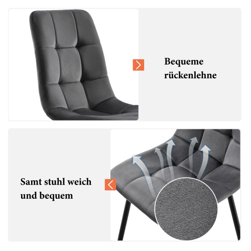 Schwarz Esstisch mit 4 Stühlen Set,Moderne Küche Esstisch Set, Dunkelgrau Samt Esszimmerstühle