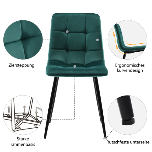 Schwarz Esstisch mit 4 Stühlen Set,Moderne Küche Esstisch Set, dunkelgrüner Samt Esszimmerstühle